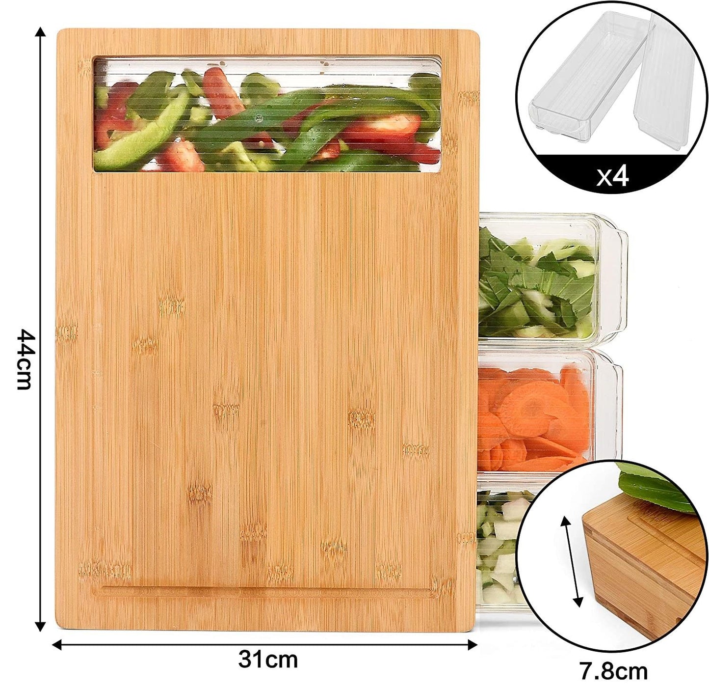 Bamboo Cutting Board โ 4 Tray Prep Station with Mobile Holder Gift
