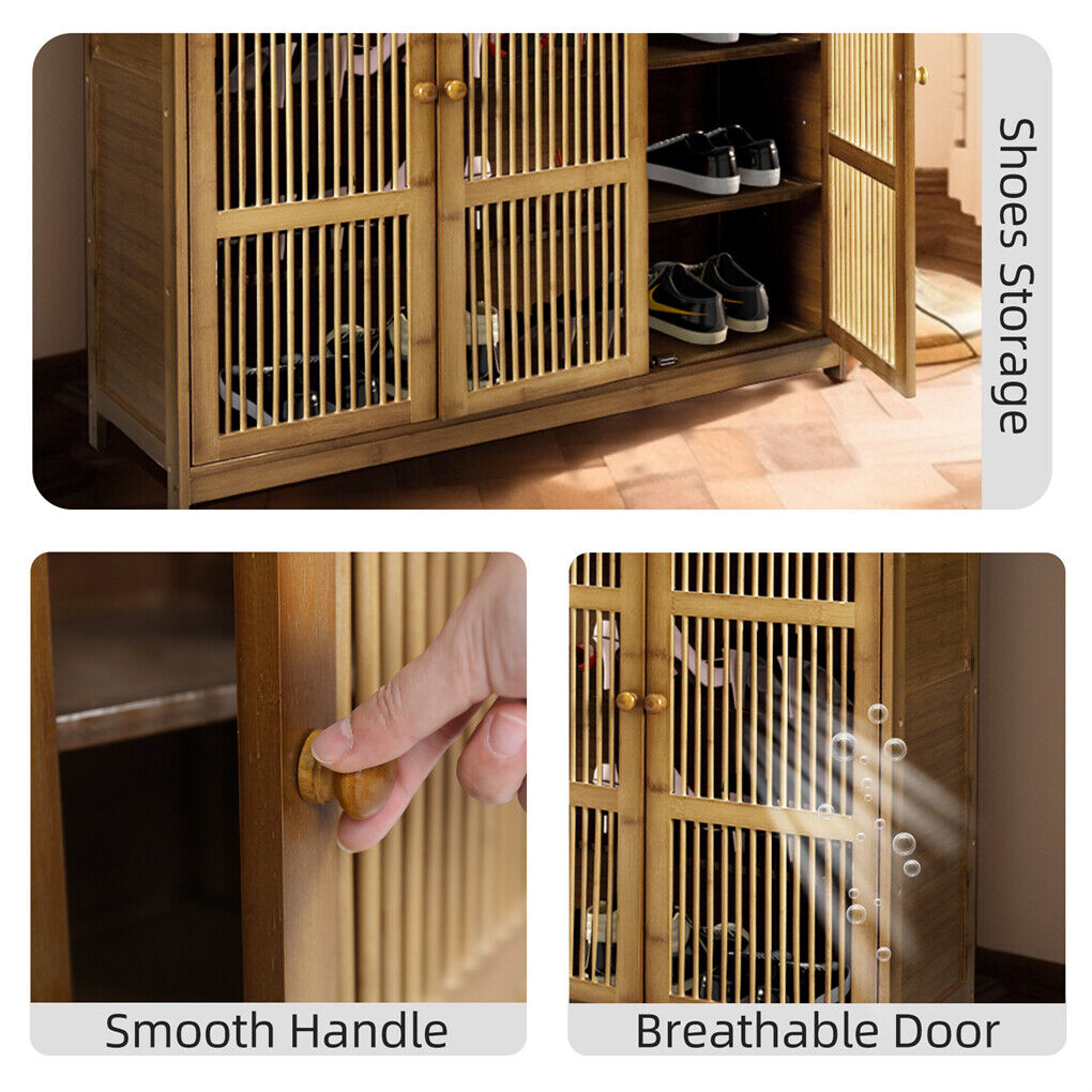 XXL Bamboo Shoe Cabinet β 4-Tier Organiser with Doors, Drawer & Ventilated Storage
