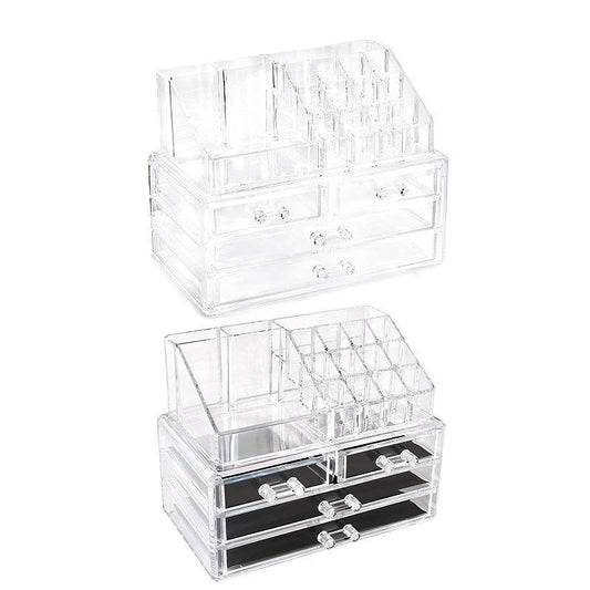 Clear Acrylic Makeup & Jewellery Organiser – 4 Drawer Storage Box (With/Without Mesh Pad)