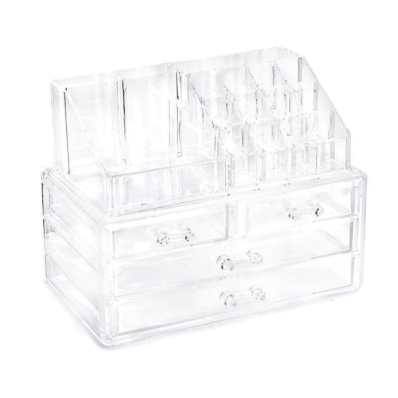 Clear Acrylic Makeup & Jewellery Organiser β 4 Drawer Storage Box (With/Without Mesh Pad)
