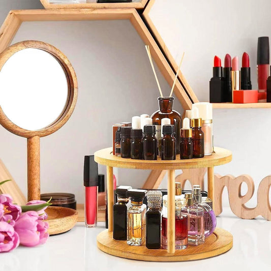 Bamboo 2-Tier Rotating Organiser – Lazy Susan Spice Rack