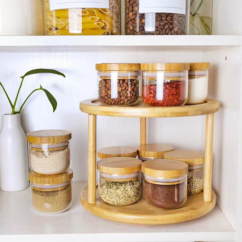 Bamboo 2-Tier Rotating Organiser – Lazy Susan Spice Rack