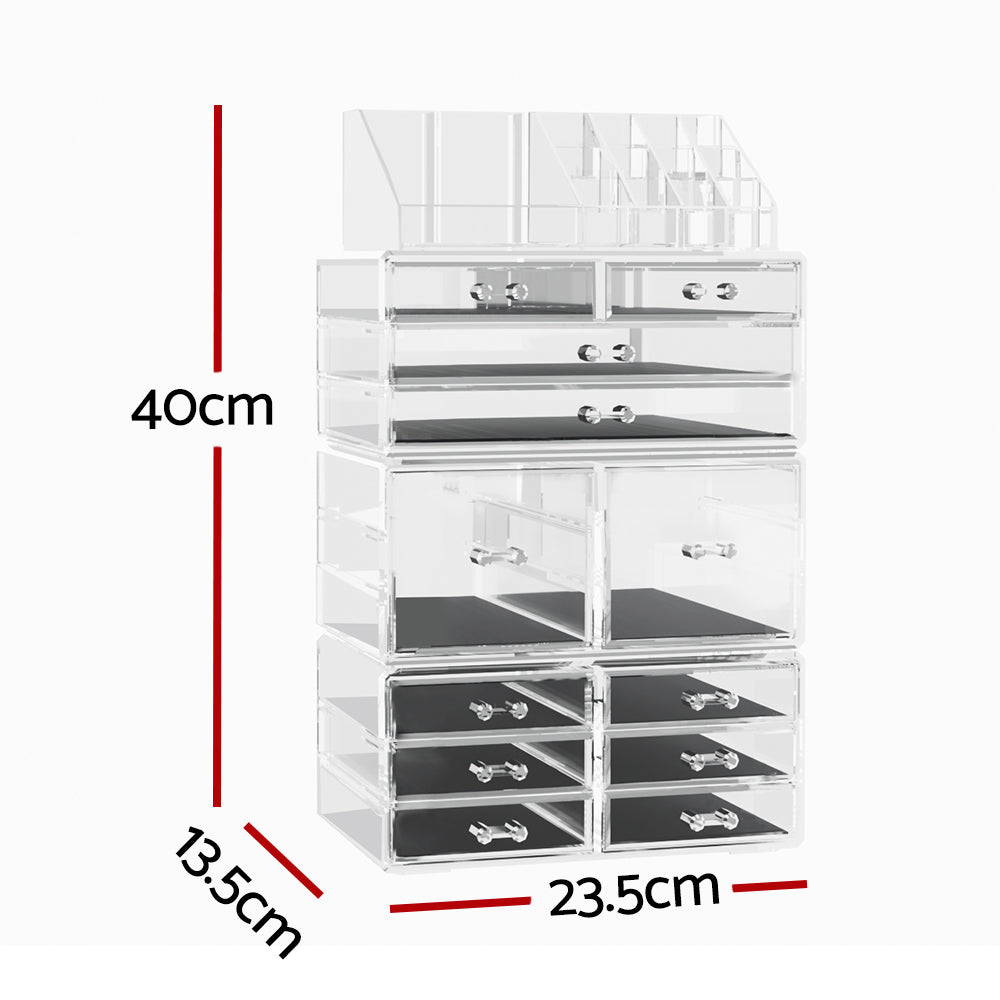 Embellir Acrylic Makeup & Jewellery Organiser – 12 Drawer Clear Storage Case