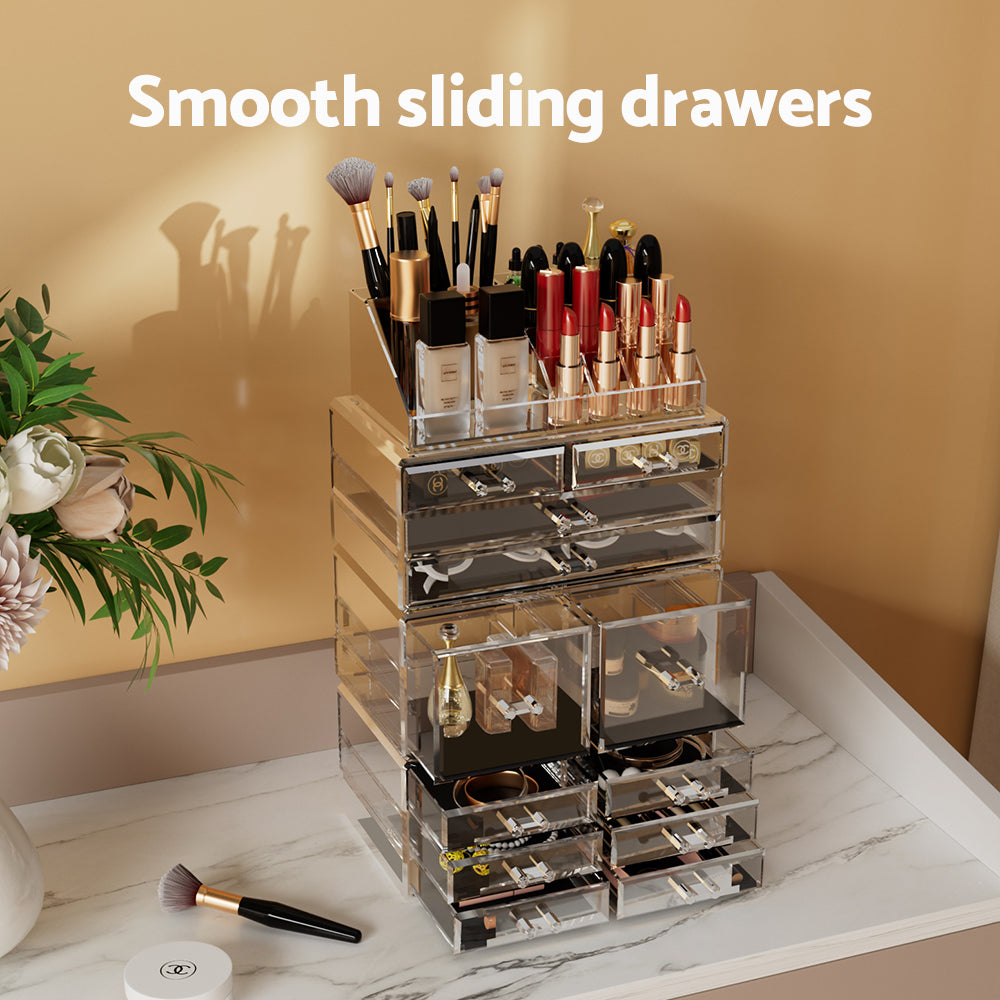 Embellir Acrylic Makeup & Jewellery Organiser – 12 Drawer Clear Storage Case