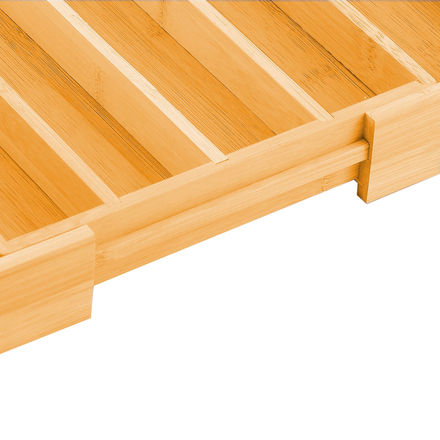 Expandable Bamboo Drawer Organiser – 7-Compartment Cutlery Tray with Knife Block (37.5 × 33.5 cm)