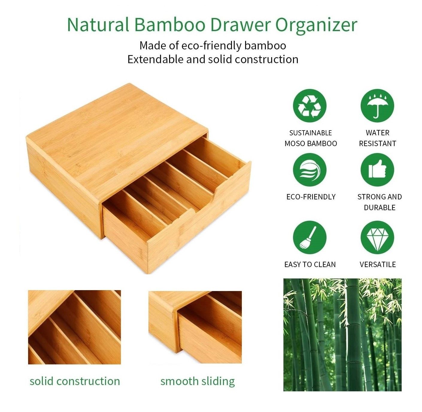 Bamboo Coffee Pod Drawer – Adjustable Storage Organiser for K-Cups, Tea, Jewelry & Cosmetics (35.5 × 30.5 cm)