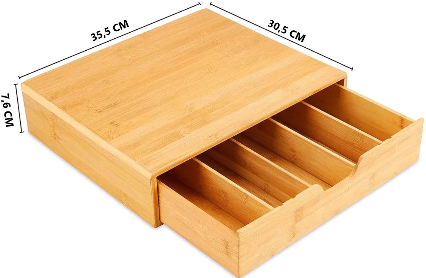 Bamboo Coffee Pod Drawer – Adjustable Storage Organiser for K-Cups, Tea, Jewelry & Cosmetics (35.5 × 30.5 cm)