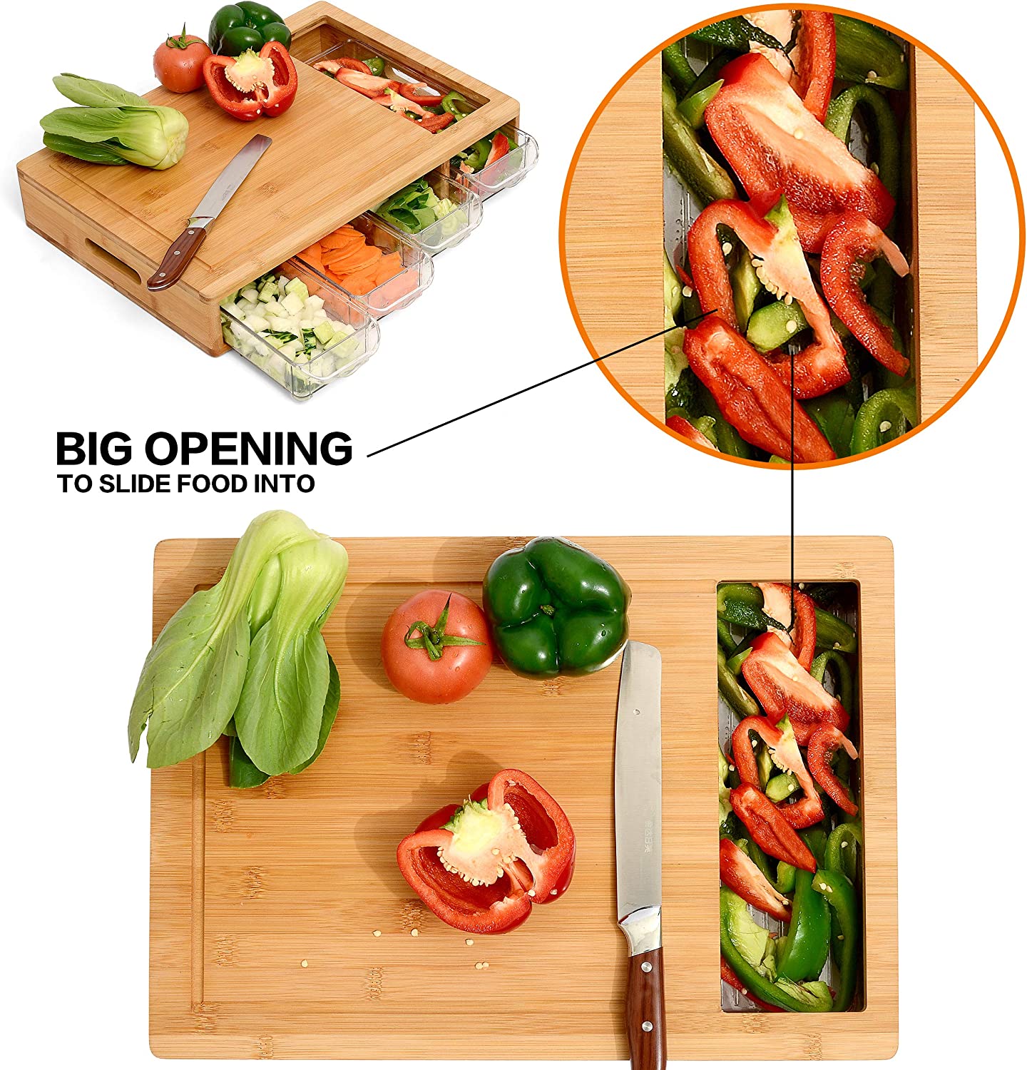 Bamboo Cutting Board – 4 Tray Prep Station with Mobile Holder Gift