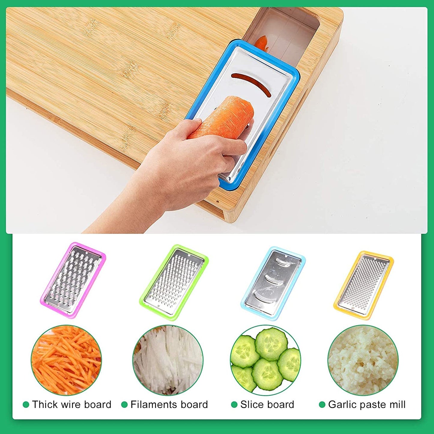 Bamboo Cutting Board – 4 Tray Prep Station with Mobile Holder Gift