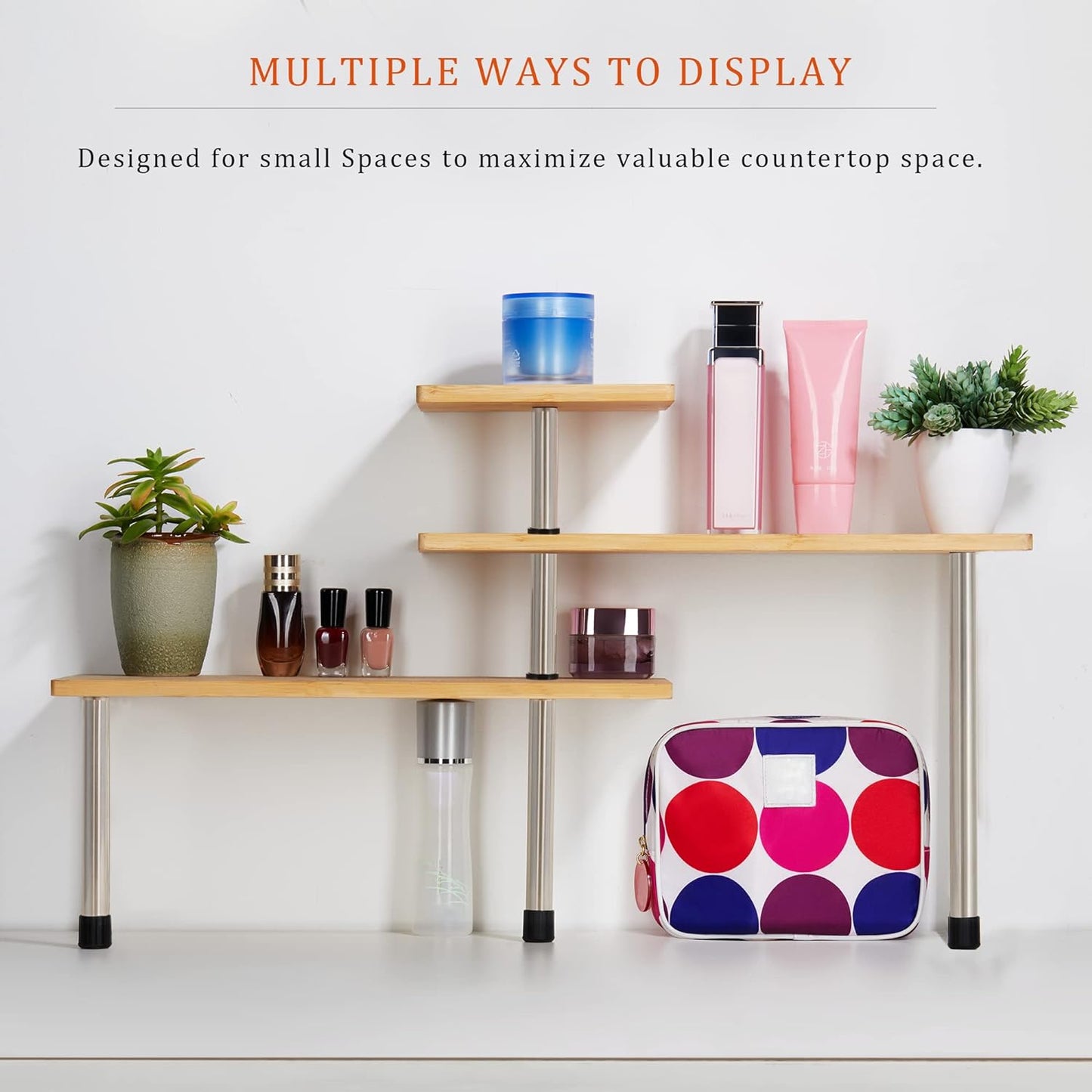 3-Tier Bamboo Corner Shelf – Rotating Kitchen Organiser with Hooks