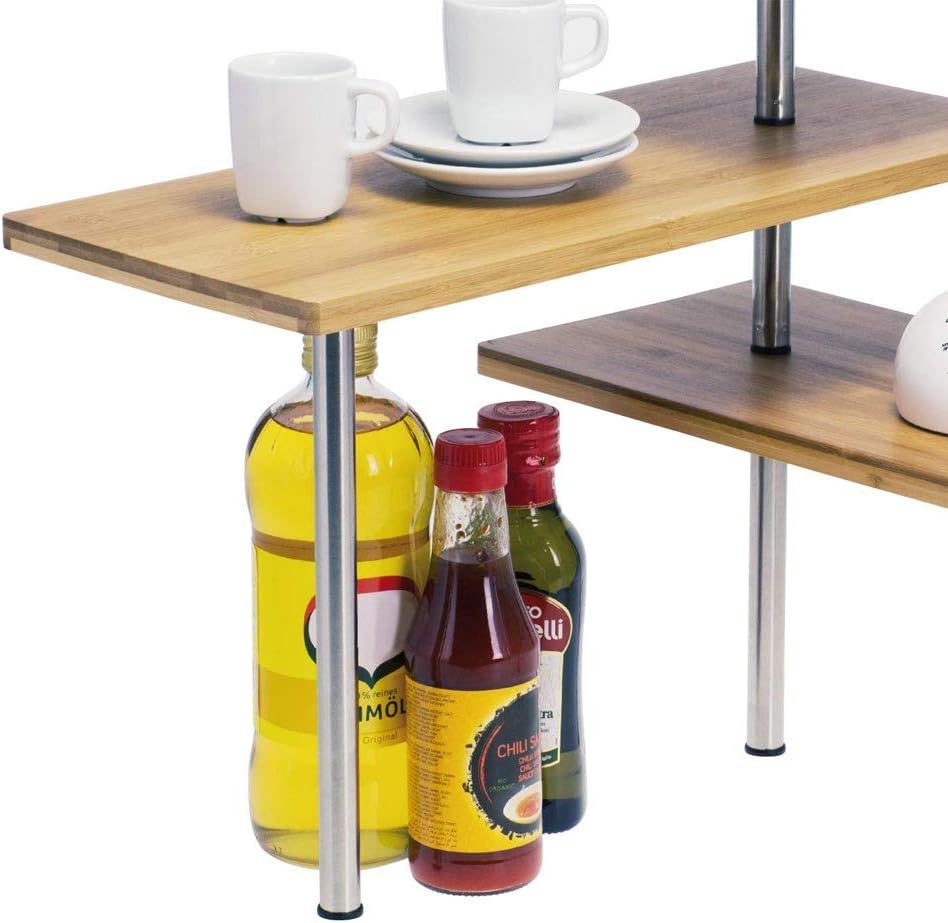 3-Tier Bamboo Corner Shelf – Rotating Kitchen Organiser with Hooks