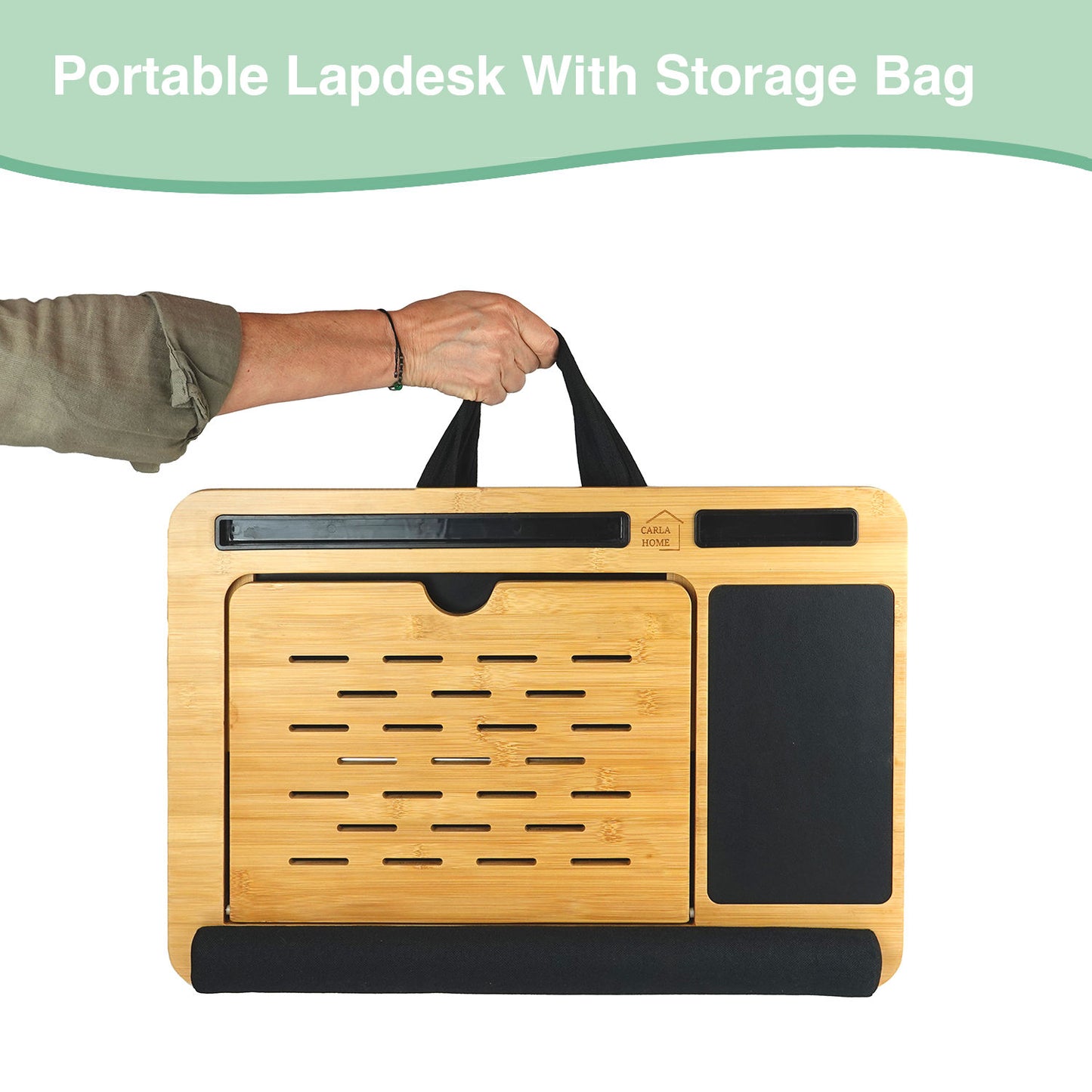 CARLA HOME Bamboo Lap Desk – Adjustable Cushion Tray with Phone Holder & Mouse Pad