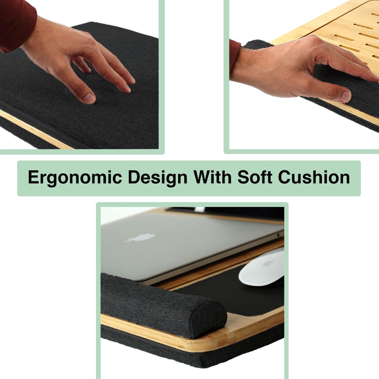 CARLA HOME Bamboo Lap Desk – Adjustable Cushion Tray with Phone Holder & Mouse Pad