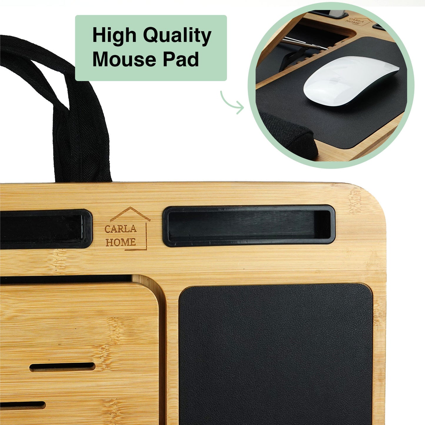 CARLA HOME Bamboo Lap Desk – Adjustable Cushion Tray with Phone Holder & Mouse Pad