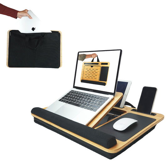 CARLA HOME Bamboo Lap Desk – Adjustable Cushion Tray with Sleeve Case for Laptop & Devices