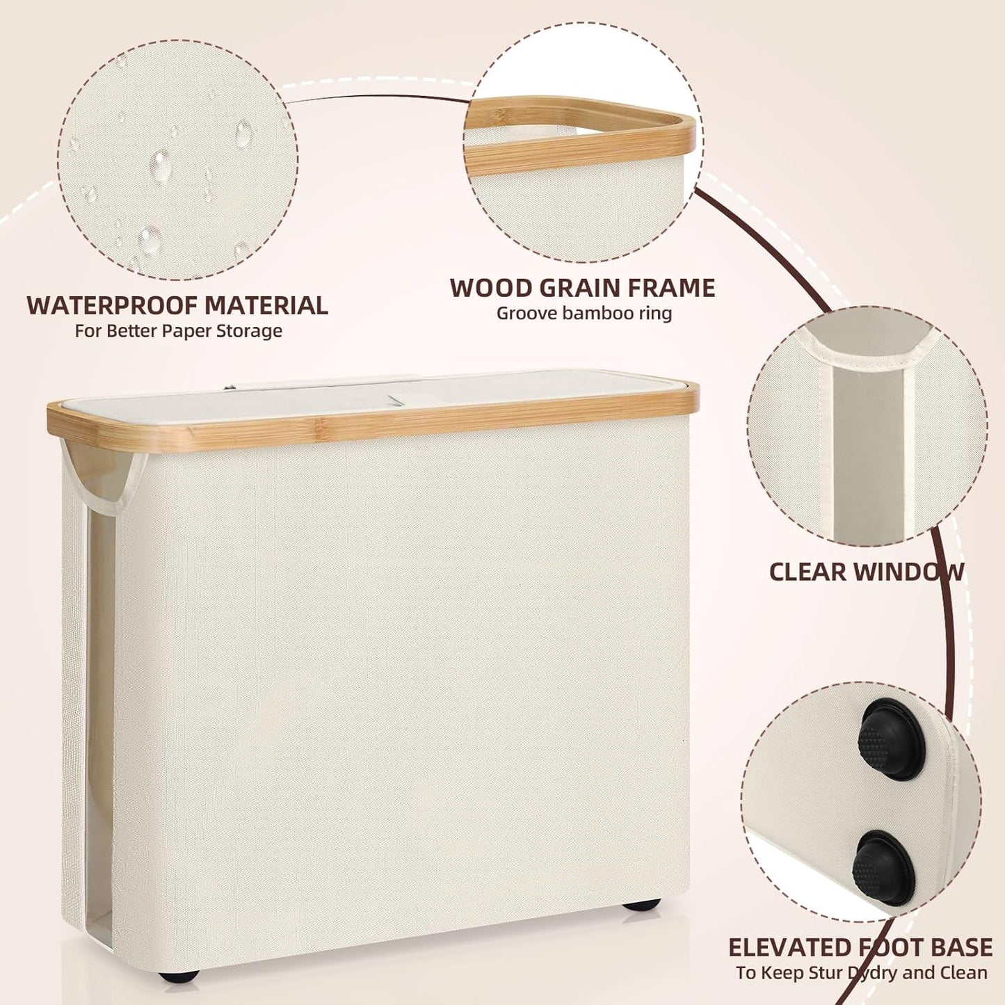 CARLA HOME Toilet Paper Basket – 2-Pack with Bamboo Lid & Handles (White)