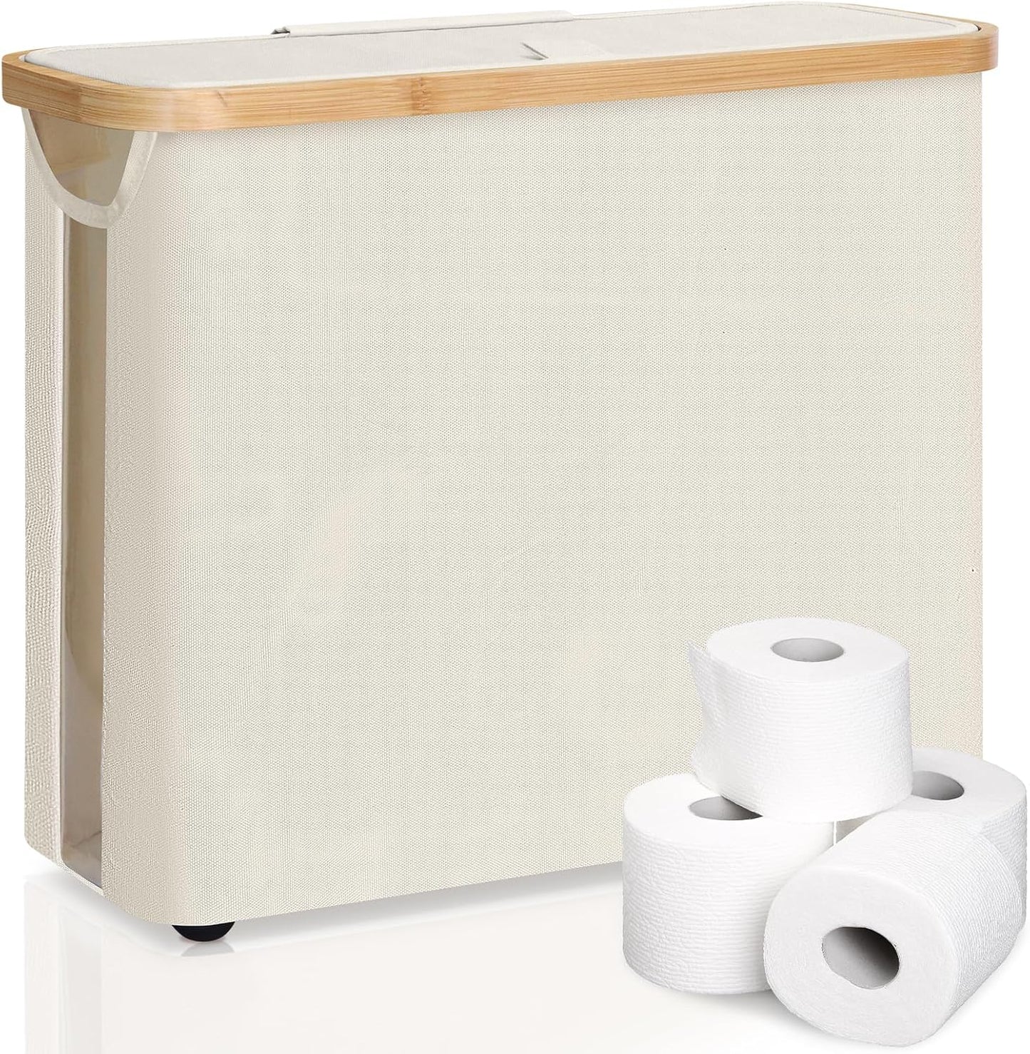 CARLA HOME Toilet Paper Basket – Holds 12 Rolls with Bamboo Lid & Handles (Grey / White / Black)