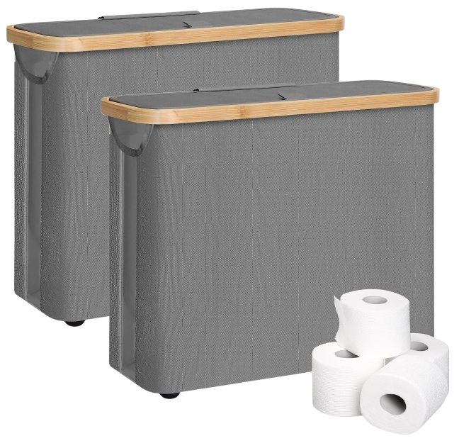 CARLA HOME Toilet Paper Basket – 2-Pack with Bamboo Lid & Handles (White)