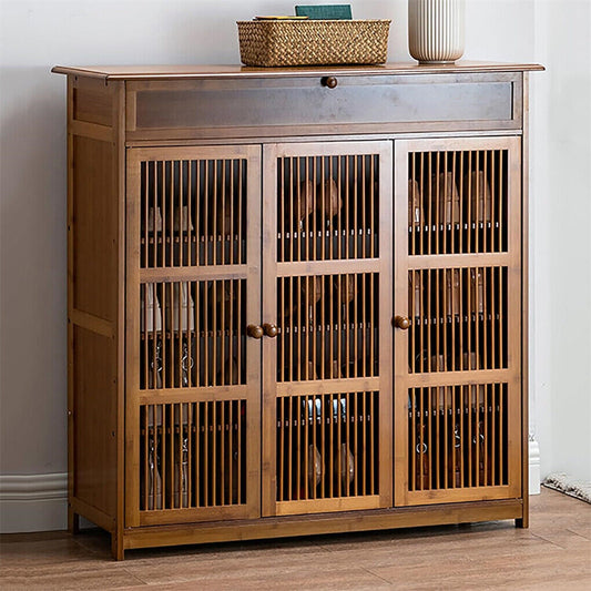 XXL Bamboo Shoe Cabinet – 4-Tier Organiser with Doors, Drawer & Ventilated Storage