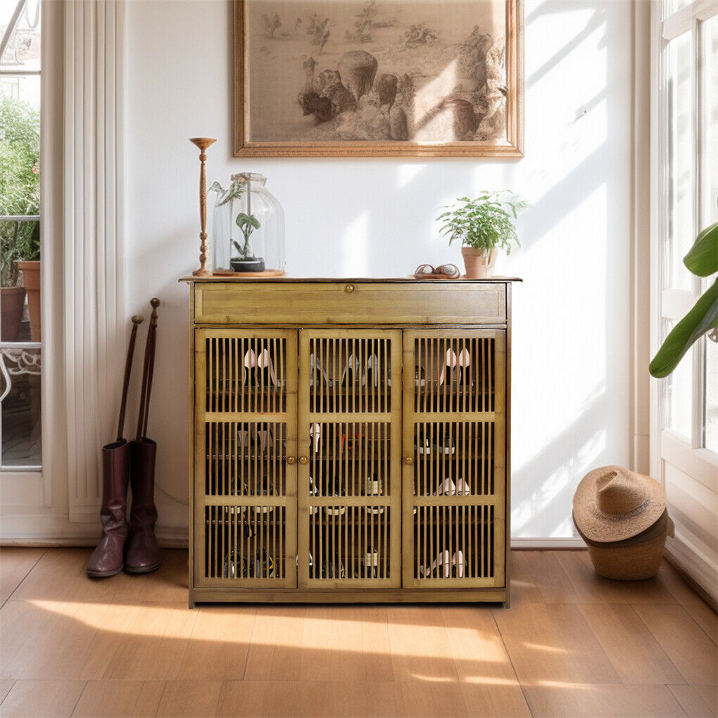 XXL Bamboo Shoe Cabinet – 4-Tier Organiser with Doors, Drawer & Ventilated Storage