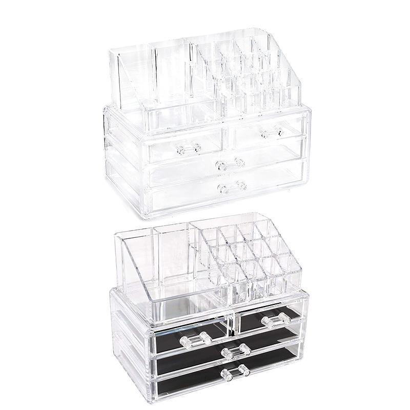 Clear Acrylic Makeup & Jewellery Organiser – 4 Drawer Storage Box (With/Without Mesh Pad)