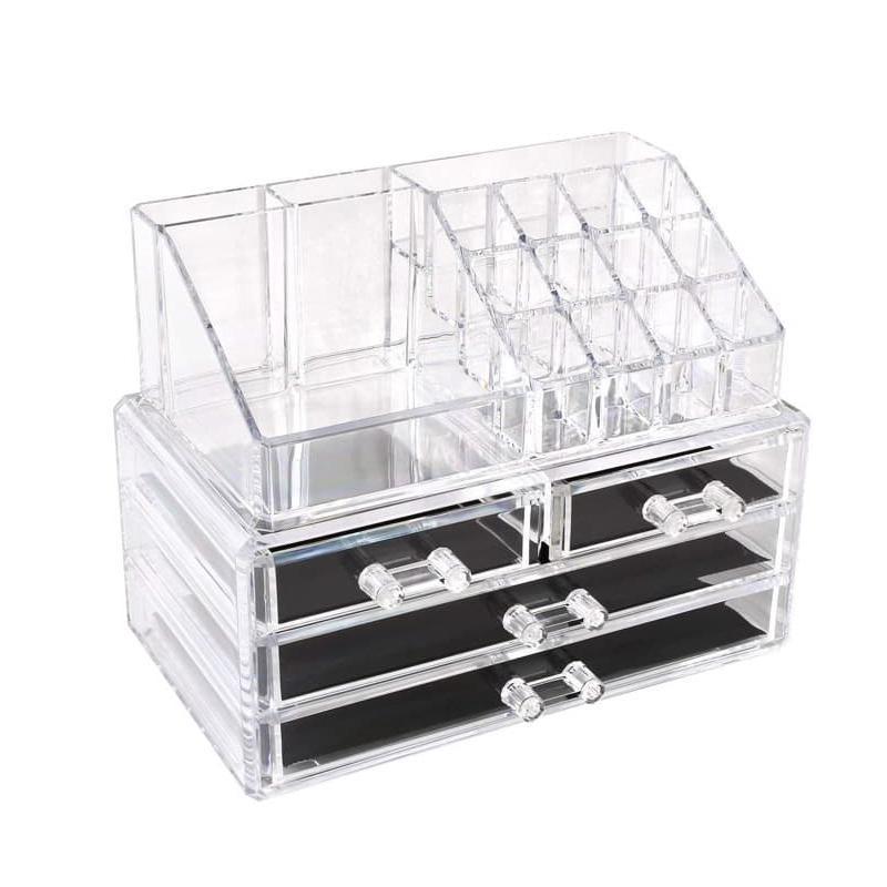 Clear Acrylic Makeup & Jewellery Organiser – 4 Drawer Storage Box (With/Without Mesh Pad)