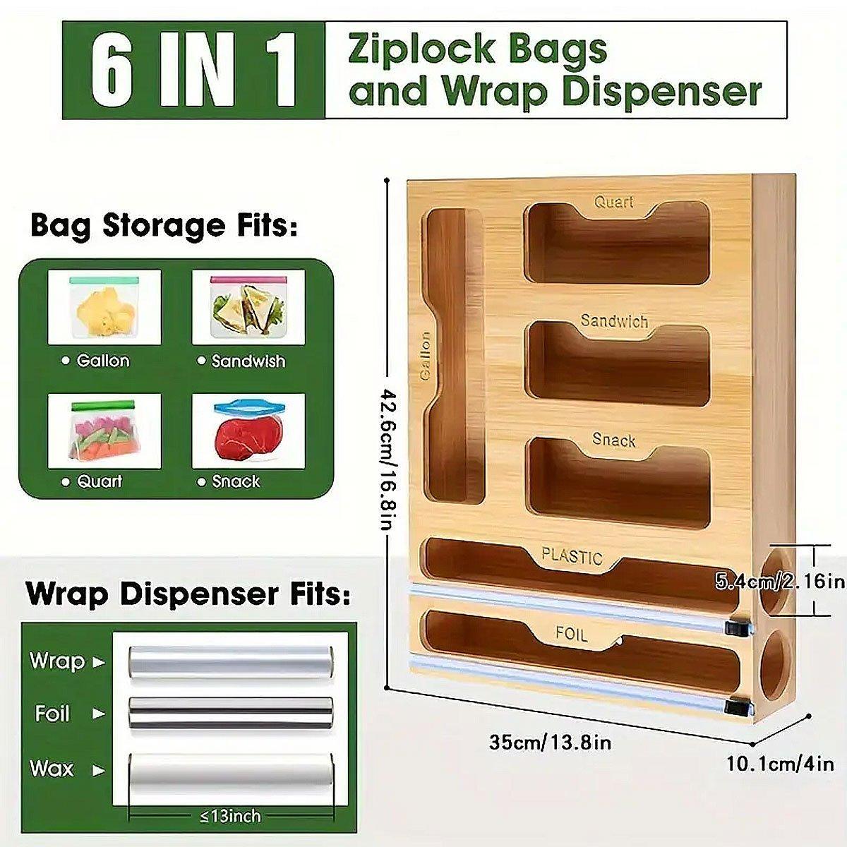 Bamboo Wrap Dispenser – Multi-Compartment Storage Box with Cutter & Lid