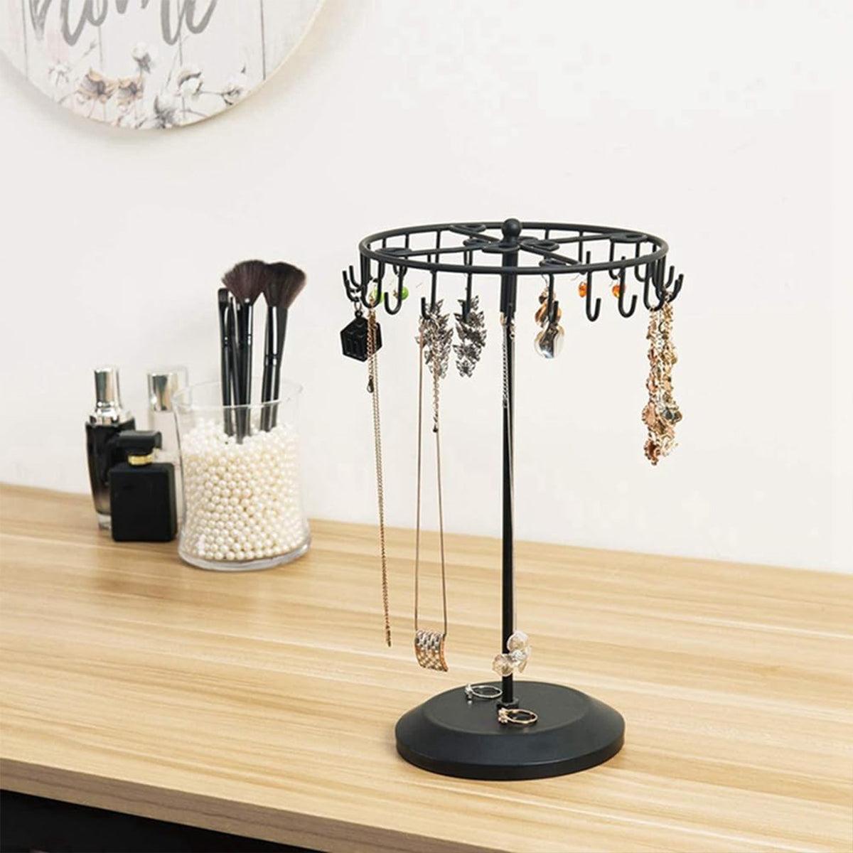 Rotating Iron Jewellery Rack – Minimalist Necklace Display Stand (Black & Bronze)