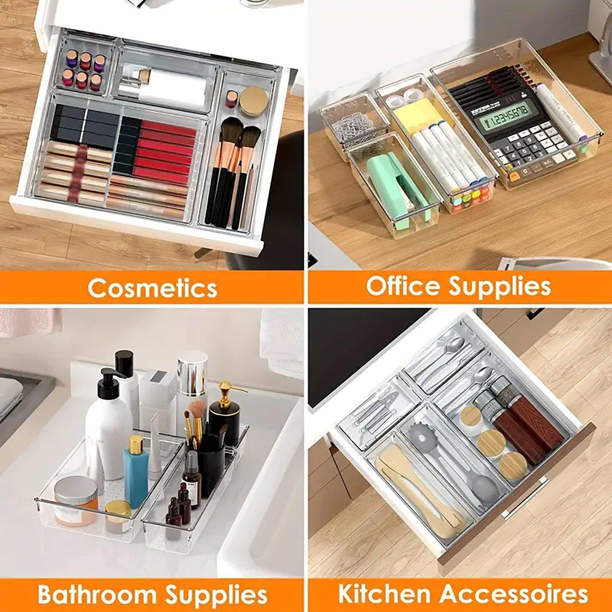 Modular Drawer Organiser Set – 13-Piece Clear Storage System