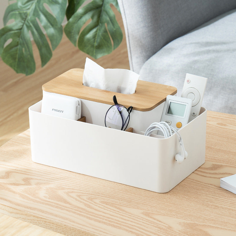 Minimalist Tissue Box Organizer — Apricot with Bamboo Lid