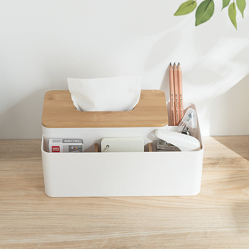 Minimalist Tissue Box Organizer — Apricot with Bamboo Lid