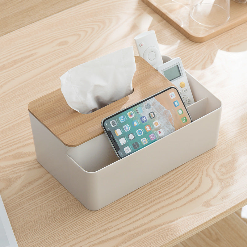 Minimalist Tissue Box Organizer — Apricot with Bamboo Lid