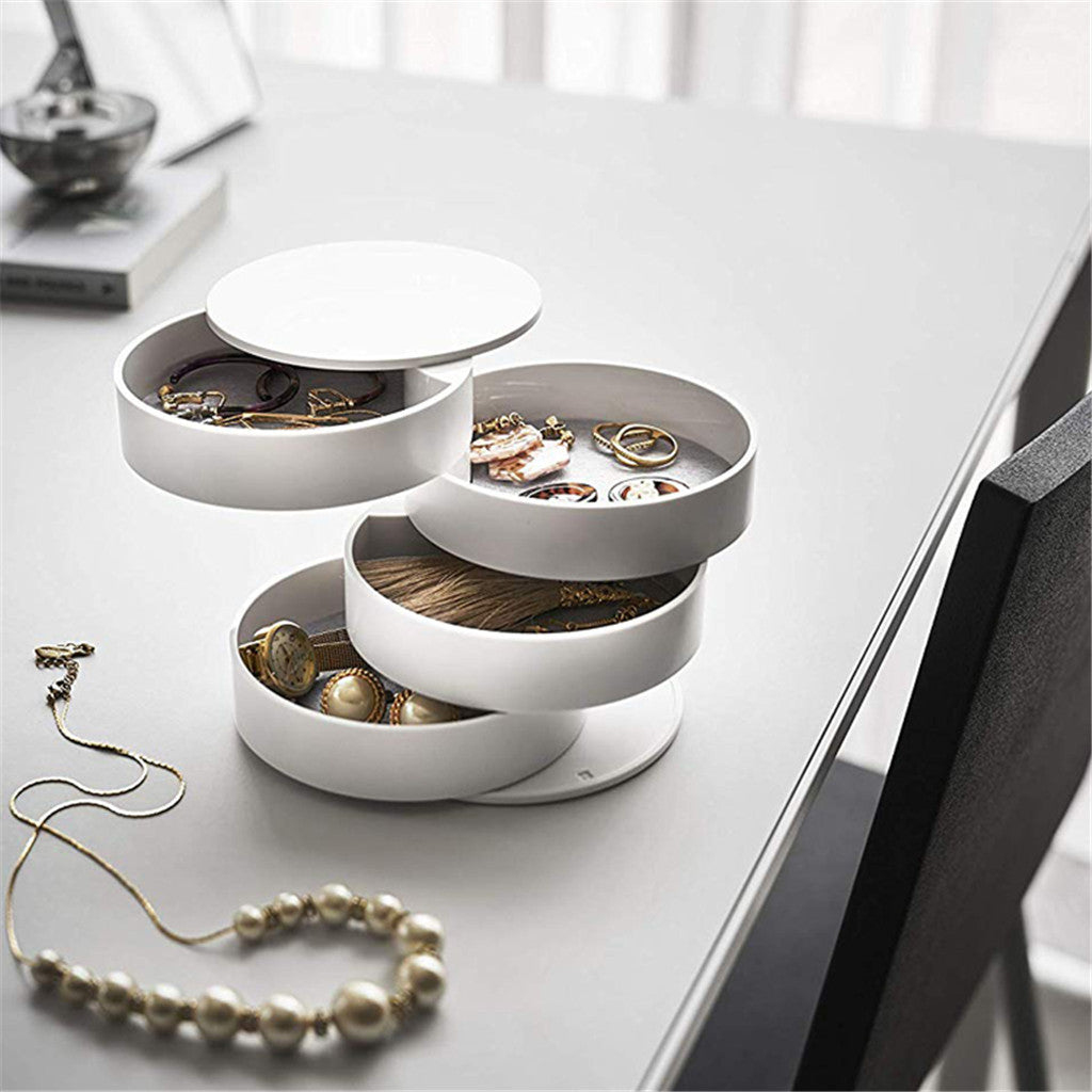 2-Pack Nordic Rotating Jewellery Storage Box – 4-Layer Dustproof Organiser with Felt Lining