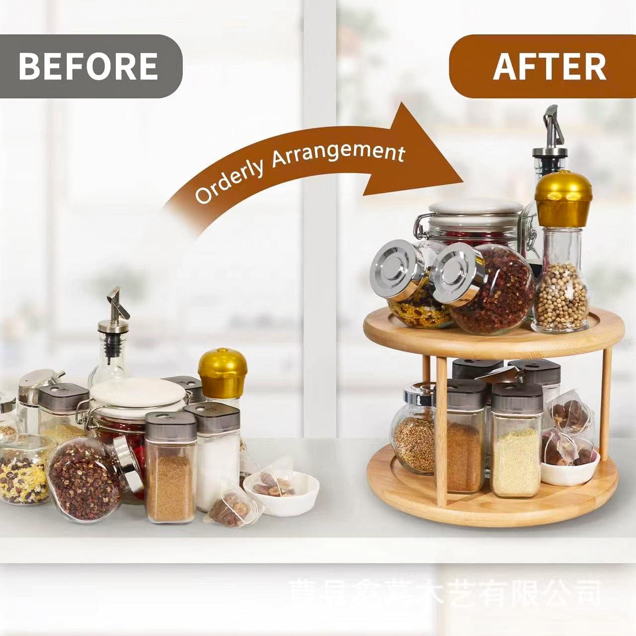 Bamboo 2-Tier Rotating Organiser – Lazy Susan Spice Rack
