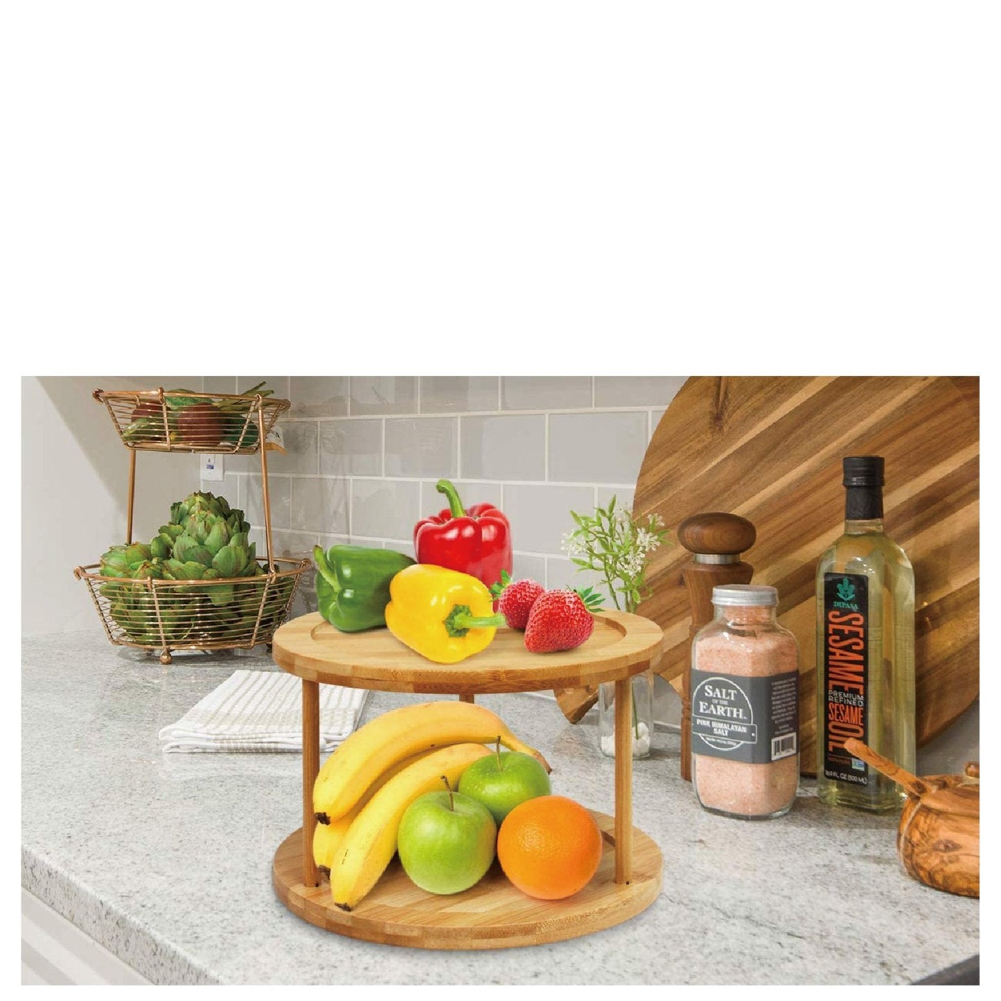 Bamboo Lazy Susan – 2-Tier Rotating Turntable for Pantry & Kitchen Storage