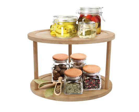 Bamboo Lazy Susan – 2-Tier Rotating Turntable for Pantry & Kitchen Storage